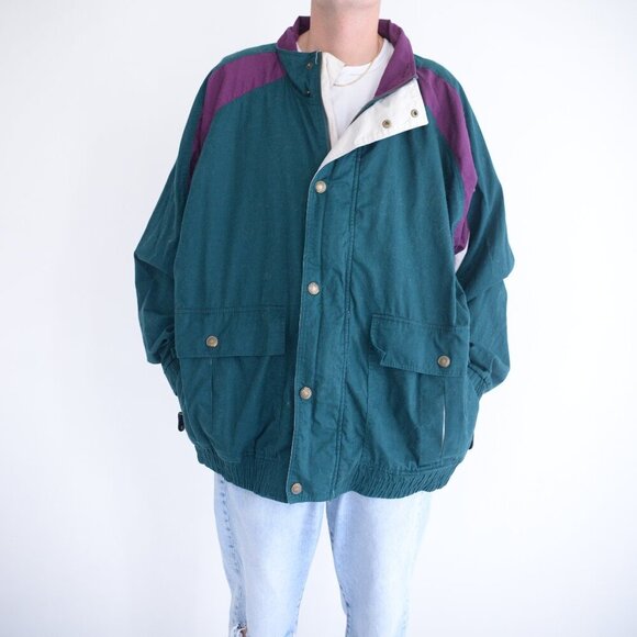 Vintage Jeremy Slade International Green Purple Zip Up Nautical Jacket Large - Picture 1 of 12